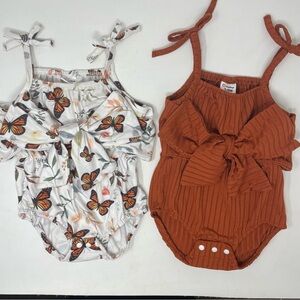 2pk Baby Orange/White Butterfly Bow Stretch Romper PatPat Size 3-6m